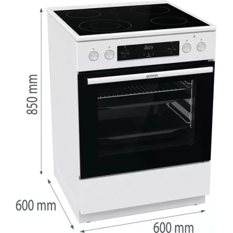 Gorenje GECS6C70WPA fehér, szabadonálló, kerámialapos, elektromos, főzőzóna: 4, sütő:71L, grill, tűzhely