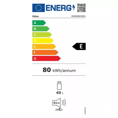 Midea MDRD86FGE01 fehér, egyajtós, Hűtő:43L, hűtőszekrény