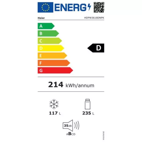 Haier HDPW3618DNPK inox, alulfagyasztós, Hűtő:235L, Fagyasztó:117L, Total No frost hűtőszekrény