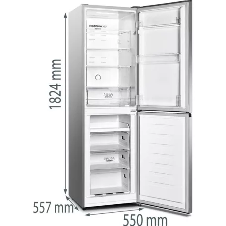 Gorenje NRK418DCS4 szürke, alulfagyasztós, Hűtő:171L, Fagyasztó:85L, No frost hűtőszekrény