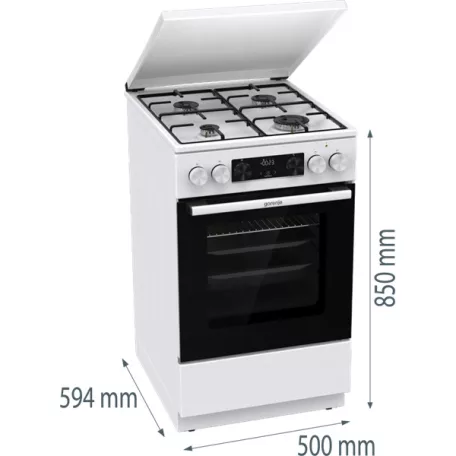 Gorenje GK5C42WJ fehér, szabadonálló, gáz, kombinált, főzőzóna: 4, sütő:62L, grill, tűzhely