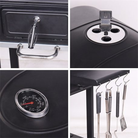 TOO BG-200B fekete BBQ faszenes grillkocsi két oldalsó asztallal