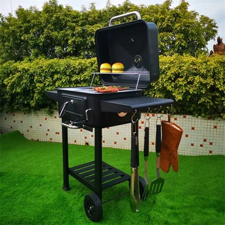 TOO BG-200B fekete BBQ faszenes grillkocsi két oldalsó asztallal