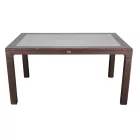 IRIS GF-220BR ECO barna műanyag kerti asztal rattan üveglappal 90x150cm