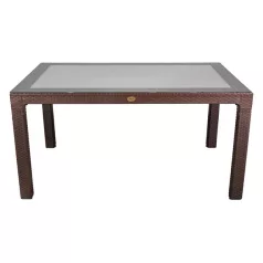   IRIS GF-220BR ECO barna műanyag kerti asztal rattan üveglappal 90x150cm