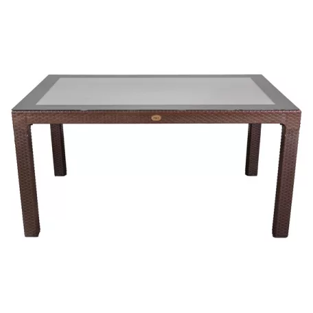 IRIS GF-220BR ECO barna műanyag kerti asztal rattan üveglappal 90x150cm