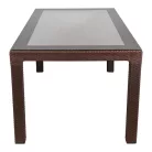 IRIS GF-220BR ECO barna műanyag kerti asztal rattan üveglappal 90x150cm