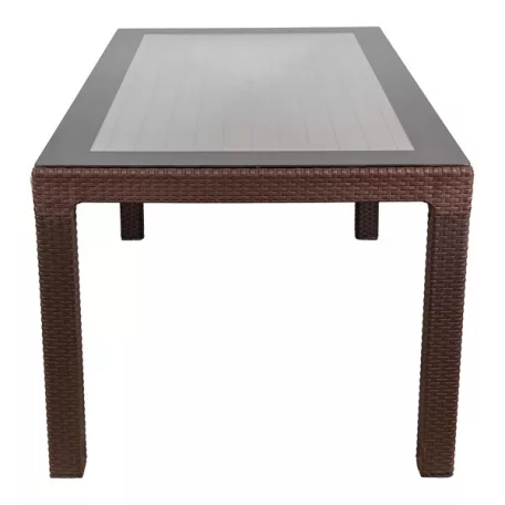 IRIS GF-220BR ECO barna műanyag kerti asztal rattan üveglappal 90x150cm