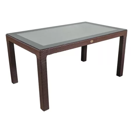 IRIS GF-220BR ECO barna műanyag kerti asztal rattan üveglappal 90x150cm