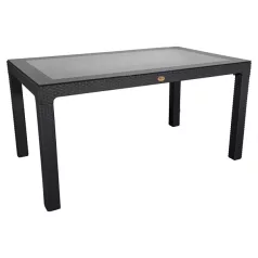   IRIS GF-220A ECO antracit műanyag kerti asztal rattan üveglappal 90x150cm