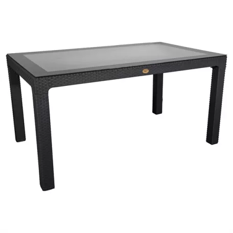 IRIS GF-220A ECO antracit műanyag kerti asztal rattan üveglappal 90x150cm