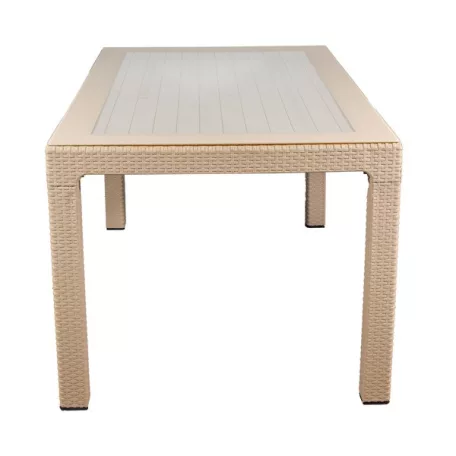IRIS GF-810C ORIGINAL CAPPUCCINO műanyag kerti asztal rattan üveglappal 90x150cm