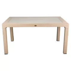   IRIS GF-810C ORIGINAL CAPPUCCINO műanyag kerti asztal rattan üveglappal 90x150cm