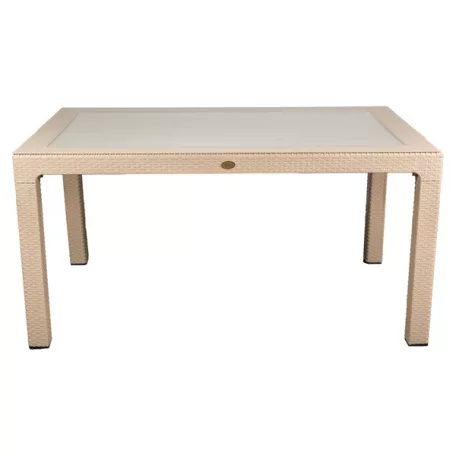 IRIS GF-810C ORIGINAL CAPPUCCINO műanyag kerti asztal rattan üveglappal 90x150cm