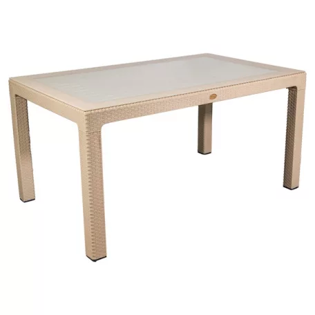 IRIS GF-810C ORIGINAL CAPPUCCINO műanyag kerti asztal rattan üveglappal 90x150cm