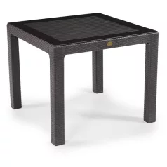   IRIS GF-820BR ORIGINAL barna műanyag kerti asztal rattan üveglappal 90x90cm