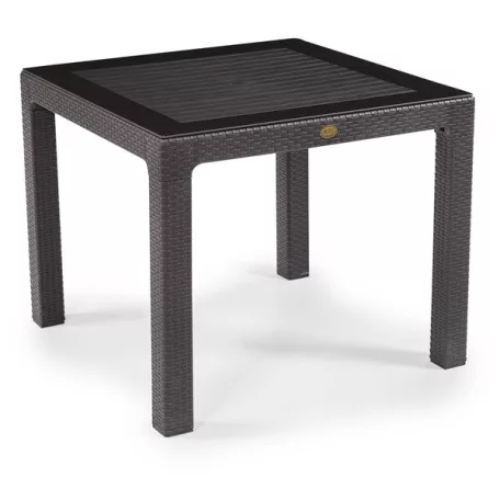 IRIS GF-820BR ORIGINAL barna műanyag kerti asztal rattan üveglappal 90x90cm