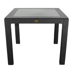   IRIS GF-820A ORIGINAL antracit műanyag kerti asztal rattan üveglappal 90x90cm