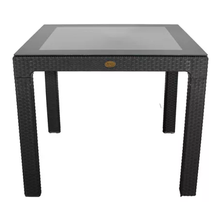 IRIS GF-820A ORIGINAL antracit műanyag kerti asztal rattan üveglappal 90x90cm