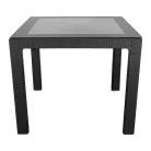 IRIS GF-820A ORIGINAL antracit műanyag kerti asztal rattan üveglappal 90x90cm