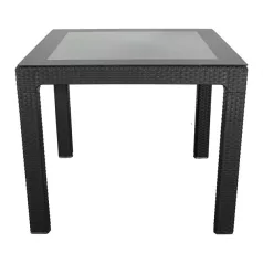   IRIS GF-820A ORIGINAL antracit műanyag kerti asztal rattan üveglappal 90x90cm