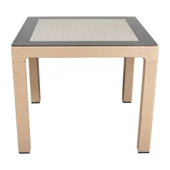   IRIS GF-820C ORIGINAL CAPPUCCINO műanyag kerti asztal rattan üveglappal 90x90cm