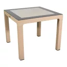 IRIS GF-820C ORIGINAL CAPPUCCINO műanyag kerti asztal rattan üveglappal 90x90cm