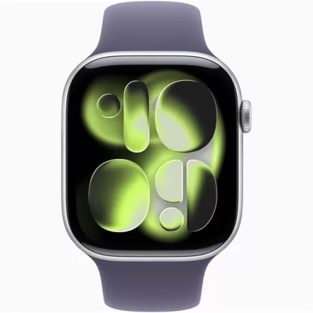 Apple Watch S11 GPS-es (46mm) ezüst alumínium tok, ködös lila M/L sportszíjas okosóra