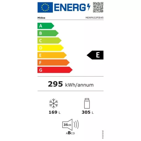 Midea MDRF632FIE45 inox, négyajtós, Hűtő:305L, Fagyasztó:169L, No frost hűtőszekrény