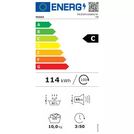 Midea MD200H100BW/W-HR fehér, 10 kg, hőszivattyús szárítógép