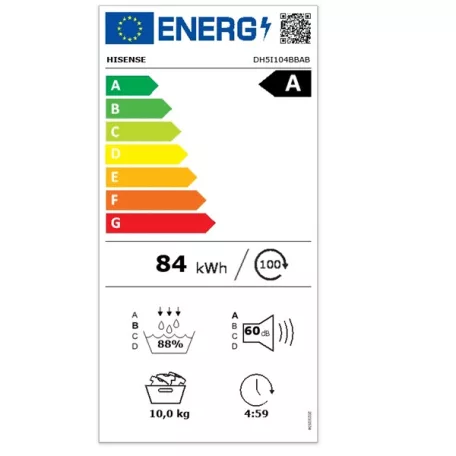 Hisense DH5i104BBAB fekete, 10kg, hőszivattyús, szárítógép