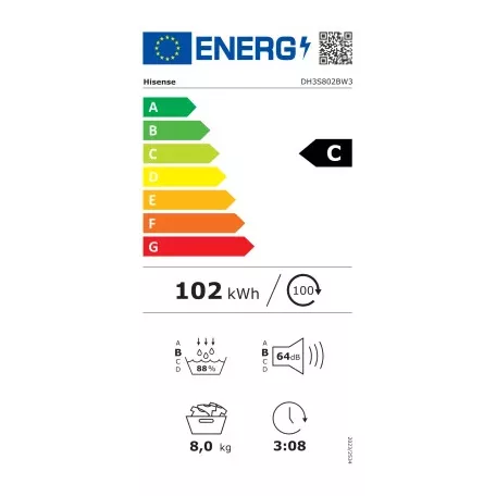 Hisense DH3S802BW3 Hőszivattyús szárítógép 8KG A+++
