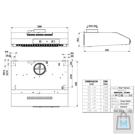 Faber741 Páraelszívó  beépíthető 50cm Inox