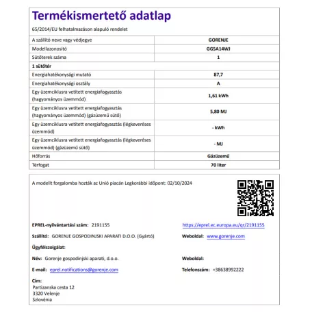 Gorenje GG5A14WJ Gáztűzhely