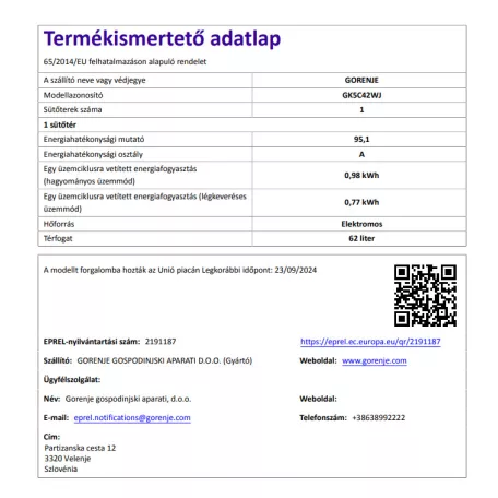 Gorenje GK5C42WJ Kombinált tűzhely Fehér fémt.