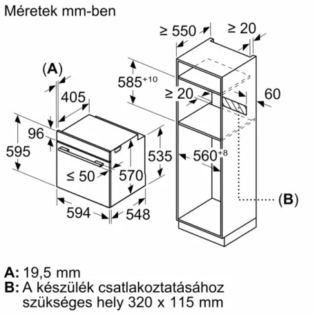 Bosch HQA534EB3 Beépíthető sütő gőz funkcióval Fekete