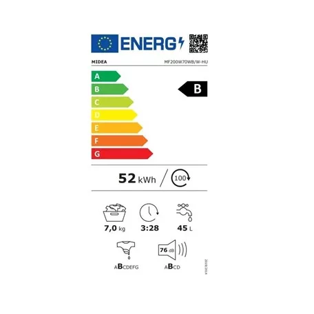 Midea MF200W70WB/W-HU fehér, elöltöltős, max.1400ford., 7 kg, mosógép
