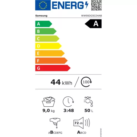 Samsung WW90DG5G34ABLE fekete, elöltöltős keskeny mosógép
